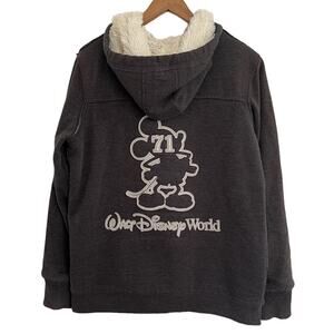 Disney Heavy Faux Fur Lined Gray Zip Up Hoodie Mickey Mouse L Cozy Trendy Chic